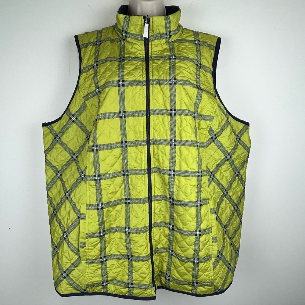 Belle Kim Gravel Reversible Quilted Plaid Zip Vest Preppy Lightweight Cabin 2X